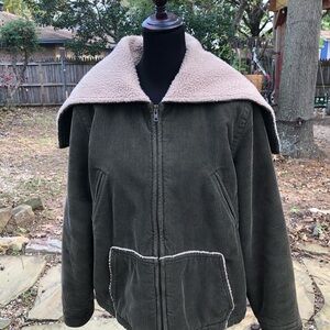 J. Crew Dark Green Corduroy Jacket with Cream Sherpa Lining